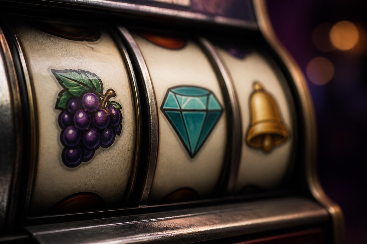 Een detail van fysieke rollen en glazen spelsymbolen